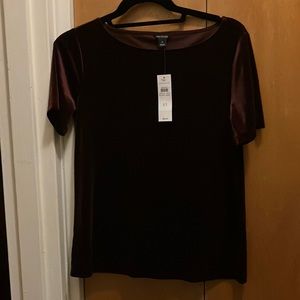 Ann Taylor Wine Velvet XS T-shirt style short sleeve blouse